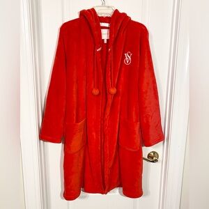 Victoria's Secret Plush Hooded Monogram Robe Red Size M